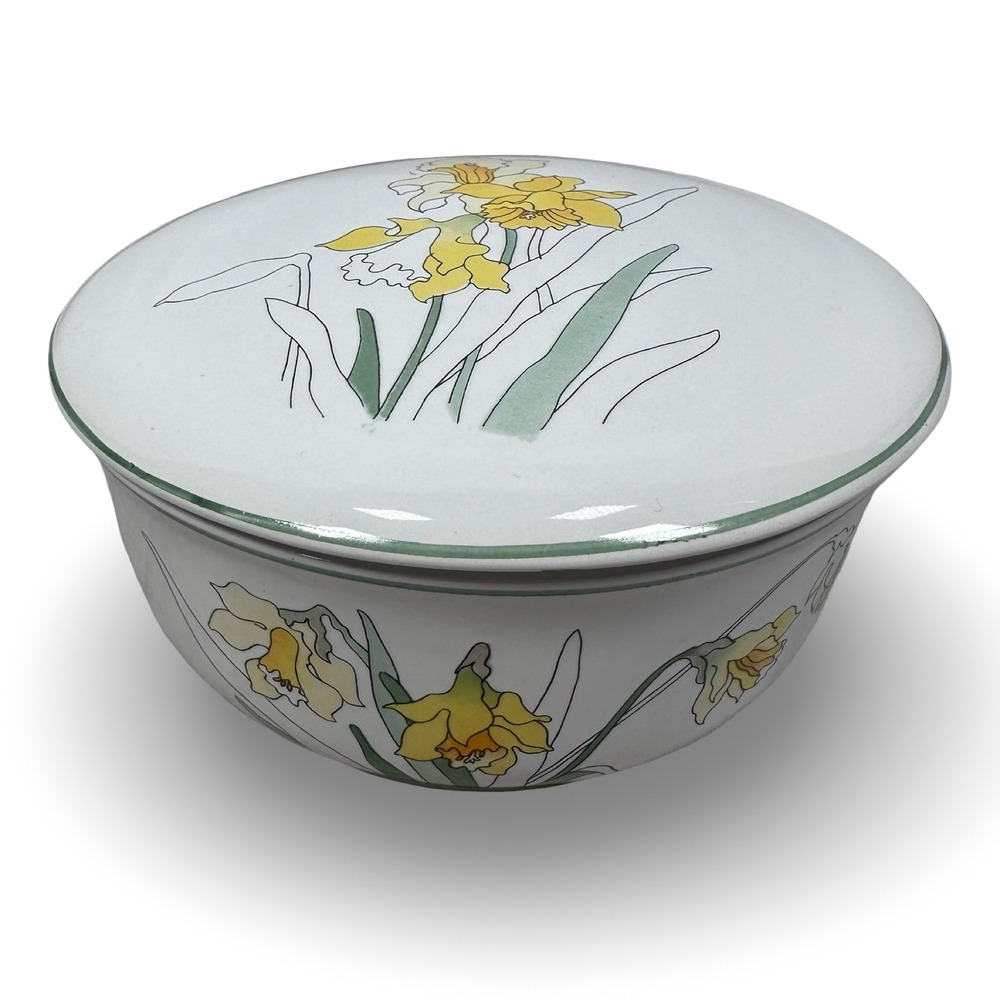 Block Bernarda Daffodil Covered‎ Bowl Mary Lou Goertzen Portugal 1983 Watercolor